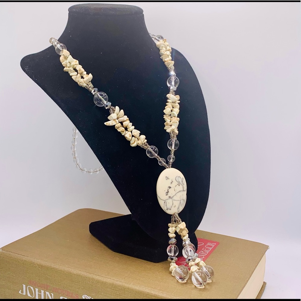 Artisan made fringe tassel necklace howlite stone